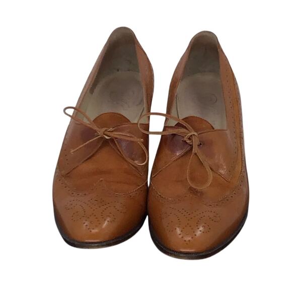 Los Pequenos Suizos Espana Womens Size 8.5 Brown Leather Wingtip Brogue Heels - Picture 3 of 10